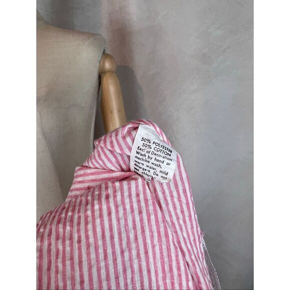 Vintage 1970s Pink Pinstripe Seersucker Lingerie Robe Peignoir - Picture 6 of 7